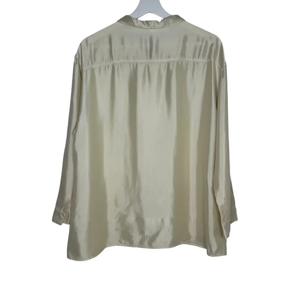 Cp Shades Sausalito Satin Long Sleeve Button-Up Shirt Cream Women's Size Large
